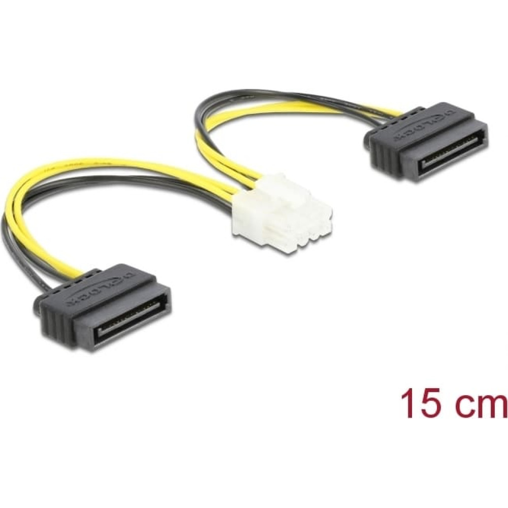 Delock Power cable 2 x 15 pin SATA plug to 8 pin EPS male 15 cm