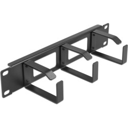 Delock 10″ Cable Management Routing Panel with 2 openings and 3 hooks 1U black