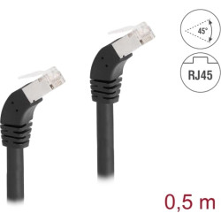 Delock RJ45 Network Cable Cat.6A S/FTP 45° downwards angled 0.5 m black