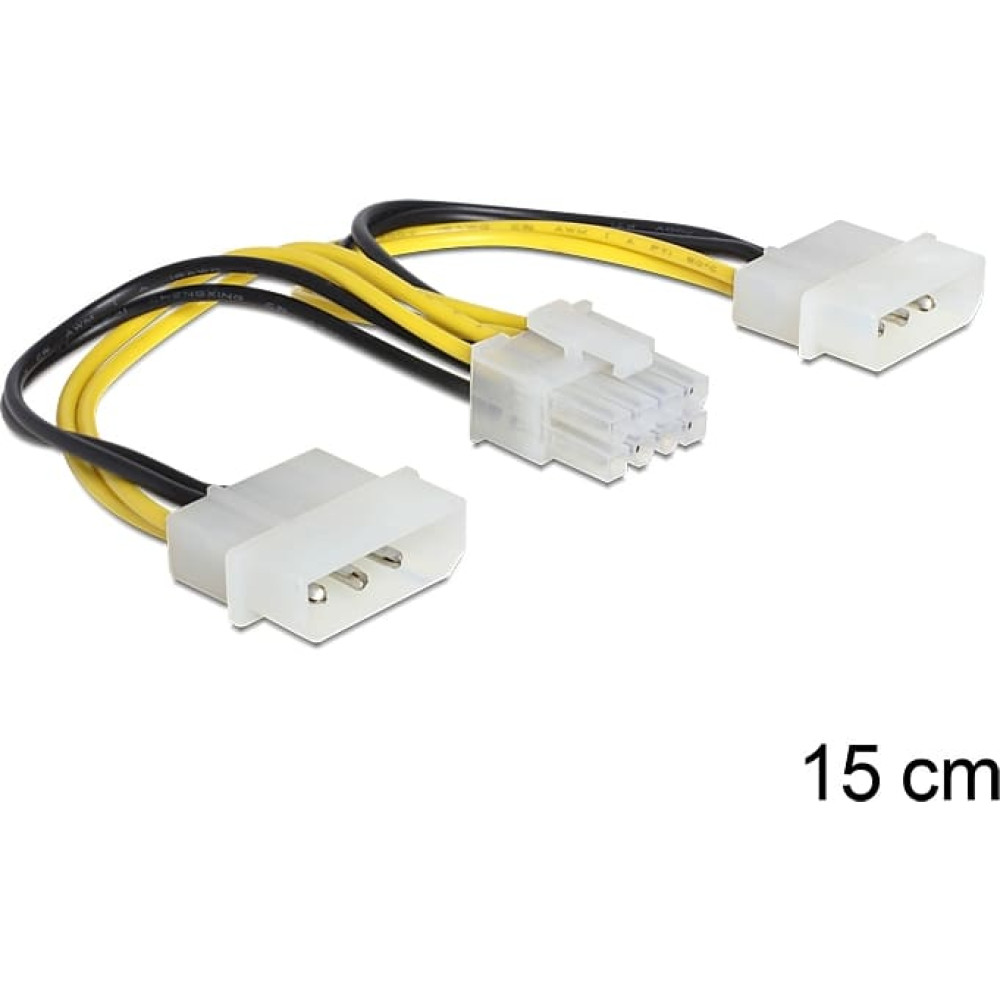 Delock Power cable 2 x 4 pin Molex male > 8 pin EPS male 15 cm