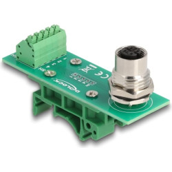 Delock M12 Transfer Module Adapter 4 pin A-coded female to 5 pin terminal block for DIN rail