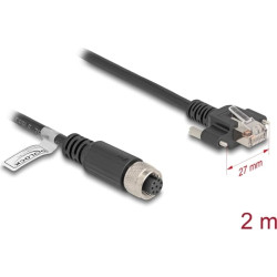 Delock M12 Cable A-coded 8 pin female to RJ45 plug with screws Cat.5e FTP 2 m black