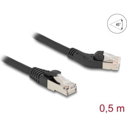 Delock RJ45 Network Cable Cat.6A S/FTP plug 45° left angled to plug straight 0.5 m black