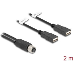 Delock M12 Cable A-coded 8 pin female to 2 x USB 2.0 Type-A female 2 m black