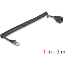 Delock RJ45 Coiled Cable plug to jack Cat.5e UTP 1 m to 3 m black