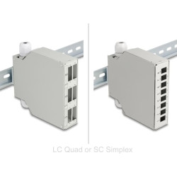 Delock Fiber Optic Patch Panel 6 port for SC Duplex and LC Quad with alternative panel for 8 x SC Simplex or LC Duplex grey for DIN rail mounting - horizontally or vertically mounted