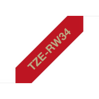 Brother TZE-RW34 marķēšanas lenta Zelta krāsa uz sarkana fona