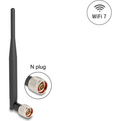Delock WiFi 7 Antenna N plug 2 - 3 dBi 20.6 cm omnidirectional with tilt joint and flexible material black