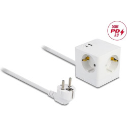 Delock Extension Socket Cube 3-way with childproof lock and USB PD 3.0 charger 20 W, 1.5 m cable, white
