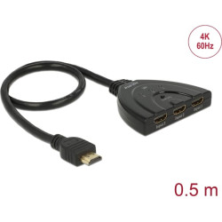 Delock HDMI UHD Switch 3 x HDMI in > 1 x HDMI out 4K with integrated cable 50 cm