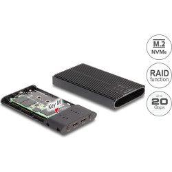 Delock External Enclosure USB 20 Gbps for 2 x M.2 NVMe PCIe SSD with USB Type-C™ female and RAID - tool free