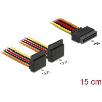 Delock Cable SATA 15 pin power plug with latching function > 2 x SATA 15 pin power receptacle up 15 cm