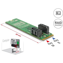 Delock Converter M.2 Key B+M male > 2 x SATA 7 pin male with RAID