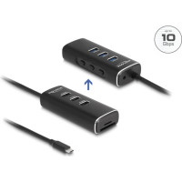 Delock 3 Port USB 10 Gbps Hub including SD and Micro SD Card Reader with USB Type-C™ connector 60 cm Cable and Switch for each port