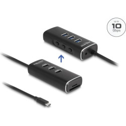 Delock 3 Port USB 10 Gbps Hub including SD and Micro SD Card Reader with USB Type-C™ connector 60 cm Cable and Switch for each port