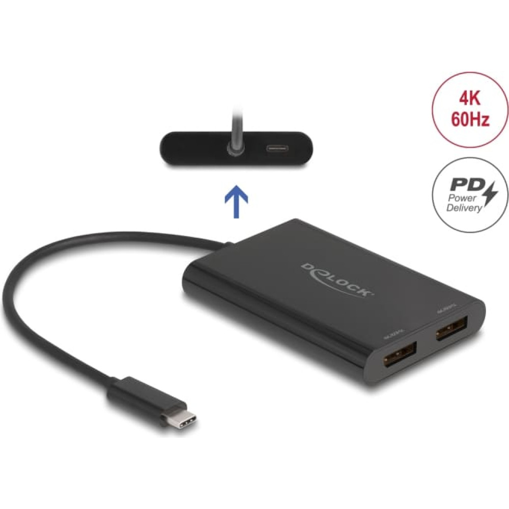 Delock Adapter USB Type-C™ to 2 x DisplayPort 4K 60 Hz with DisplayLink® graphics and USB PD
