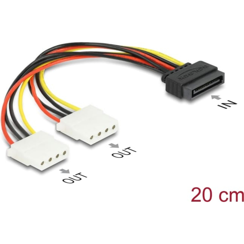 Delock Cable Power SATA 15 pin to 2 x 4 pin Molex female 20 cm