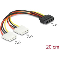 Delock Cable Power SATA 15 pin to 2 x 4 pin Molex female 20 cm