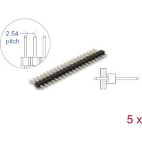 Delock Pin header 20 pin, pitch 2.54 mm, 1-row, straight, 5 pieces