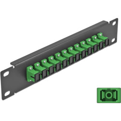 Delock 10″ Fiber Optic Patch Panel 12 Port SC Simplex green 1U black