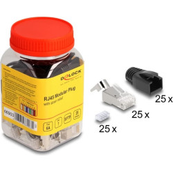 Delock RJ45 Modular Plug with strain relief Cat.6A, Cat.7 and bend protection boots 25 pcs set