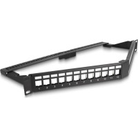 Delock 19″ Keystone Patch Panel 24 port with strain relief 1U angled black