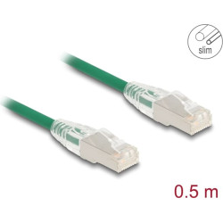 Delock RJ45 Network Cable Cat.6A plug to plug with curved latch U/FTP Slim 0.5 m green