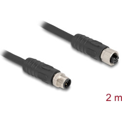 Delock M12 Cable L-coded 4 pin male to female PUR suitable for drag chains 2 m black