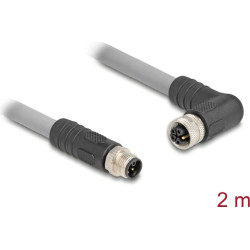 Delock M12 Cable L-coded 5 pin male straight to female right angled PUR suitable for drag chains 2 m grey