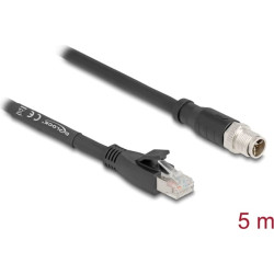 Delock M12 Cable X-coded 8 pin male to RJ45 plug Cat.5e S/FTP flexible 5 m black