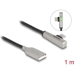 Delock USB 2.0 Cable Type-A male to USB Type-C™ male angled with LED and Fast Charging 60 W 1 m