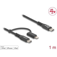 Delock USB Cable 2 in 1 USB Type-C™ to USB Type-C™ / Lightning™ for iPhone™ and iPad™ 1 m MFi 60 W