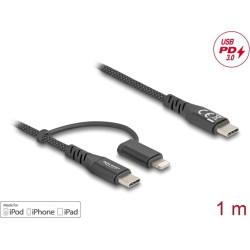 Delock USB Cable 2 in 1 USB Type-C™ to USB Type-C™ / Lightning™ for iPhone™ and iPad™ 1 m MFi 60 W