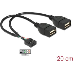 Delock USB Cable Pin header female > 2 x USB 2.0 type-A female 20 cm