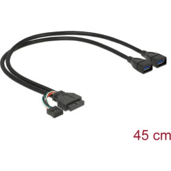 Delock Cable USB 3.0 pin header female + USB 2.0 pin header female > 2 x USB 3.0 A female 45 cm