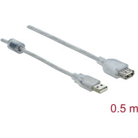 Delock Extension cable USB 2.0 Type-A male > USB 2.0 Type-A female 0.5 m transparent