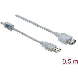 Delock Extension cable USB 2.0 Type-A male > USB 2.0 Type-A female 0.5 m transparent