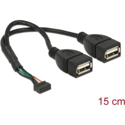 Delock Cable USB 2.0 pin header female 2.00 mm 10 pin > 2 x USB 2.0 Type-A female 20 cm