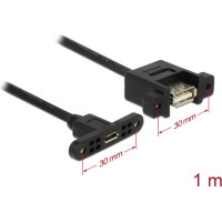 Delock Cable USB 2.0 Micro-B female panel-mount > USB 2.0 Type-A female panel-mount 1 m