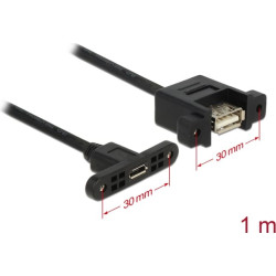 Delock Cable USB 2.0 Micro-B female panel-mount  USB 2.0 Type-A female panel-mount 1 m