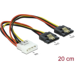 Delock Cable Power Molex 4 pin male > 2 x SATA 15 pin receptacle metal 20 cm