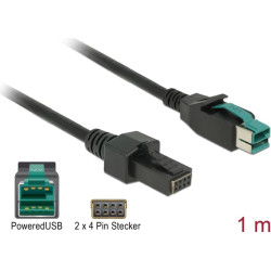Delock PoweredUSB cable male 12 V > 2 x 4 pin male 1 m for POS printers and terminals