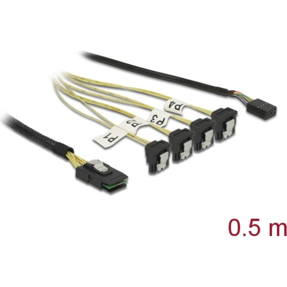 Delock Cable Mini SAS SFF-8087 > 4 x SATA 7 Pin angled + Sideband 0.5 m