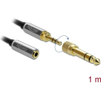 Delock Stereo Jack Extension Cable 3.5 mm 3 pin male to female with 6.35 mm screw adapter 1 m