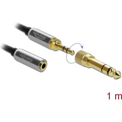 Delock Stereo Jack Extension Cable 3.5 mm 3 pin male to female with 6.35 mm screw adapter 1 m