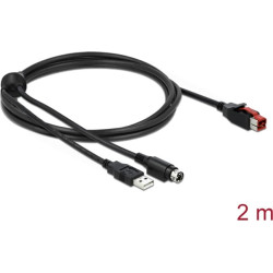 Delock PoweredUSB cable male 24 V to USB Type-A male + Mini-DIN 3 pin male 2 m for POS printers and terminals