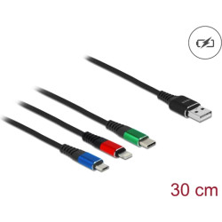 Delock USB Charging Cable 3 in 1 Type-A to Lightning™ / Micro USB / USB Type-C™ 30 cm 3-coloured