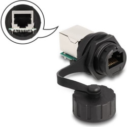 Delock Cable Connector RJ50 jack to RJ50 jack for installation with protective cap IP68 dust and waterproof black