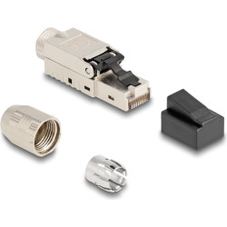Delock RJ45 plug field-assembly Cat.6A with cable gland and dust cover toolfree