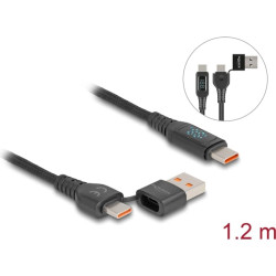 Delock USB 2.0 Data and Fast Charging Cable USB Type-C™ + USB Type-A male to USB Type-C™ male PD 3.1 140 W with power indication 1.20 m